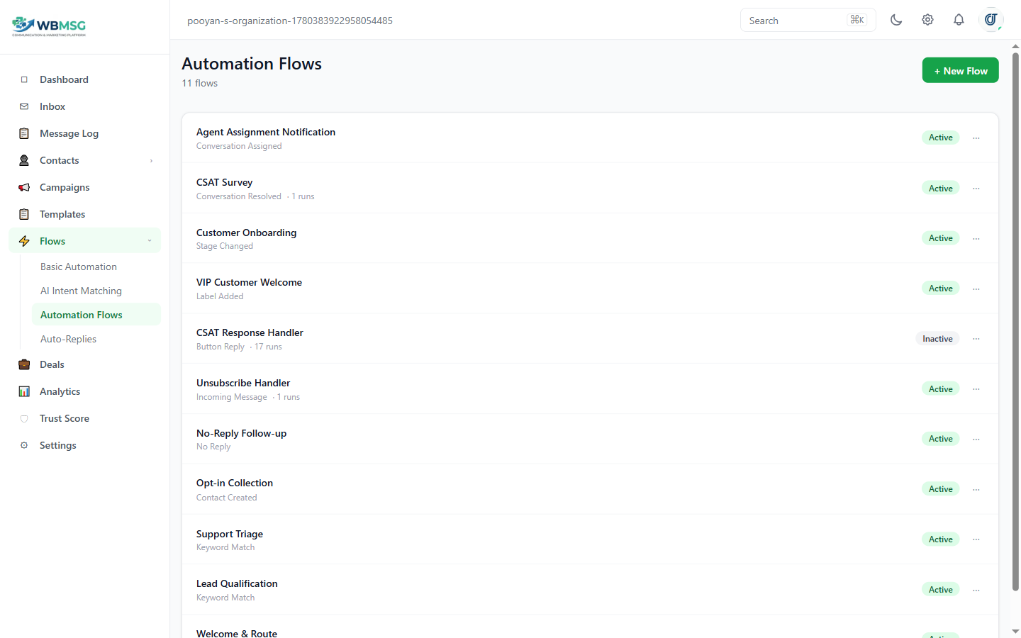WBMSG automation flows page